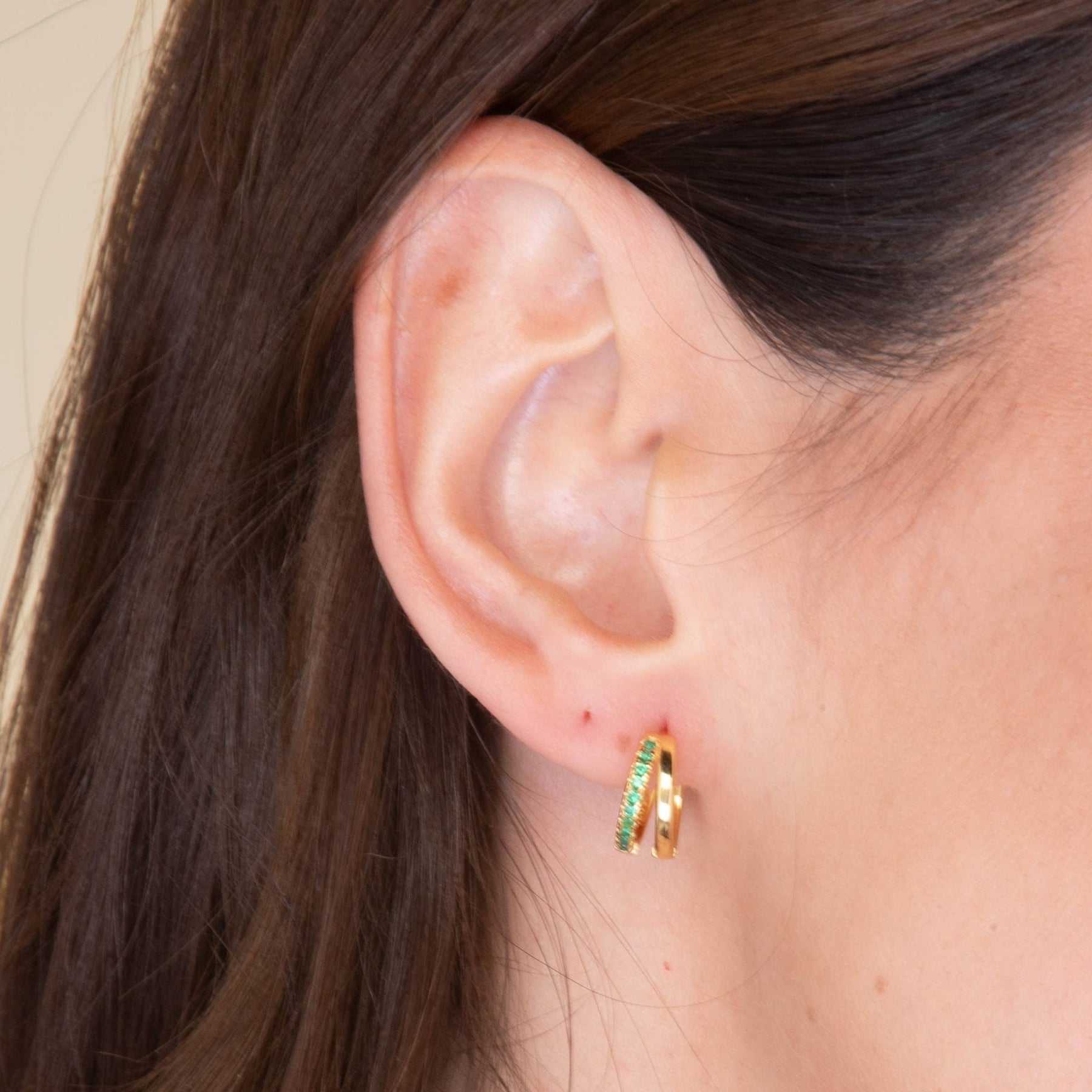 Emerald Double Zirconia Huggie Hoop Earrings
