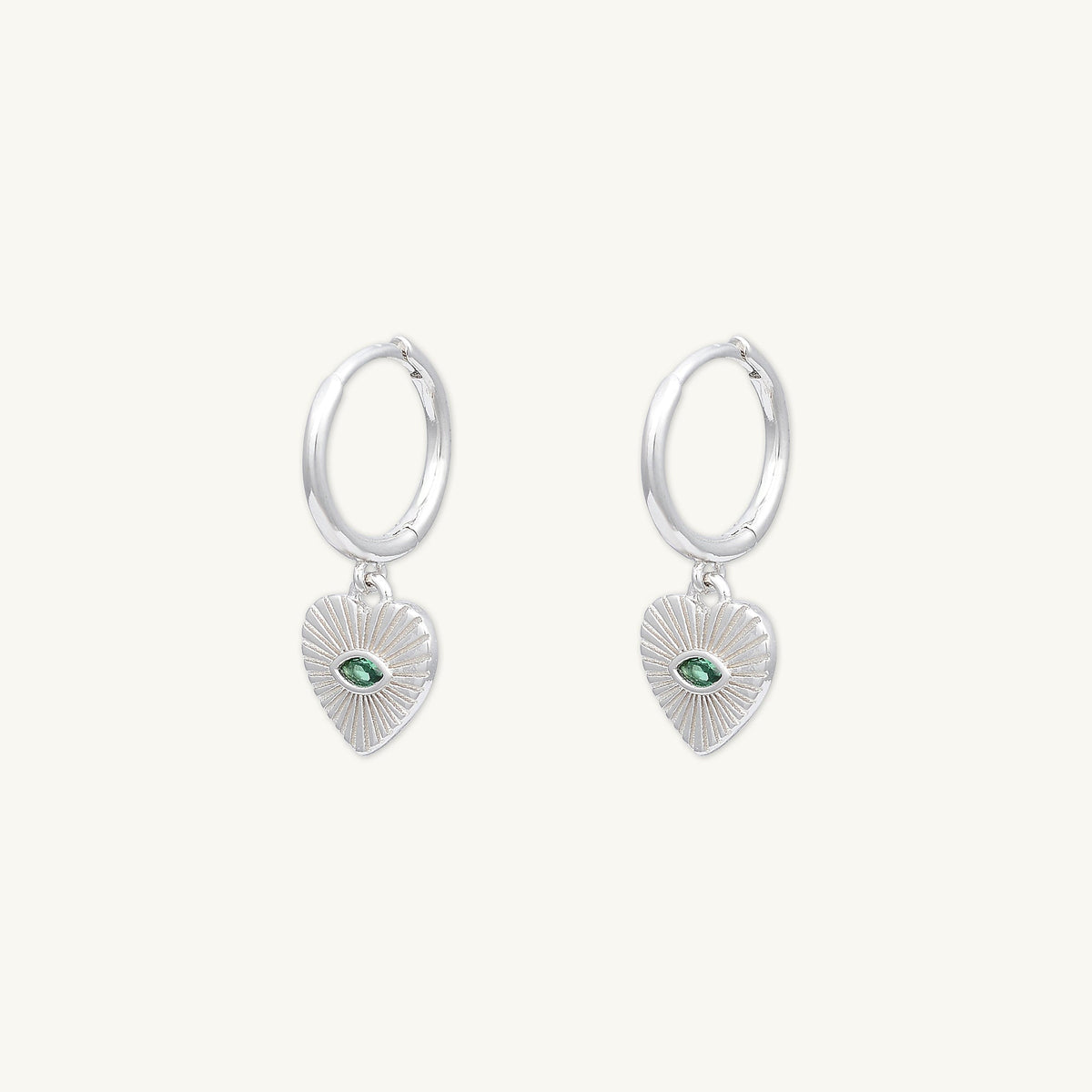Emerald Evil Eye Heart Huggie Hoop Earrings