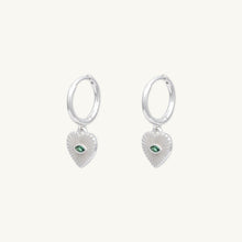 Emerald Evil Eye Heart Huggie Hoop Earrings