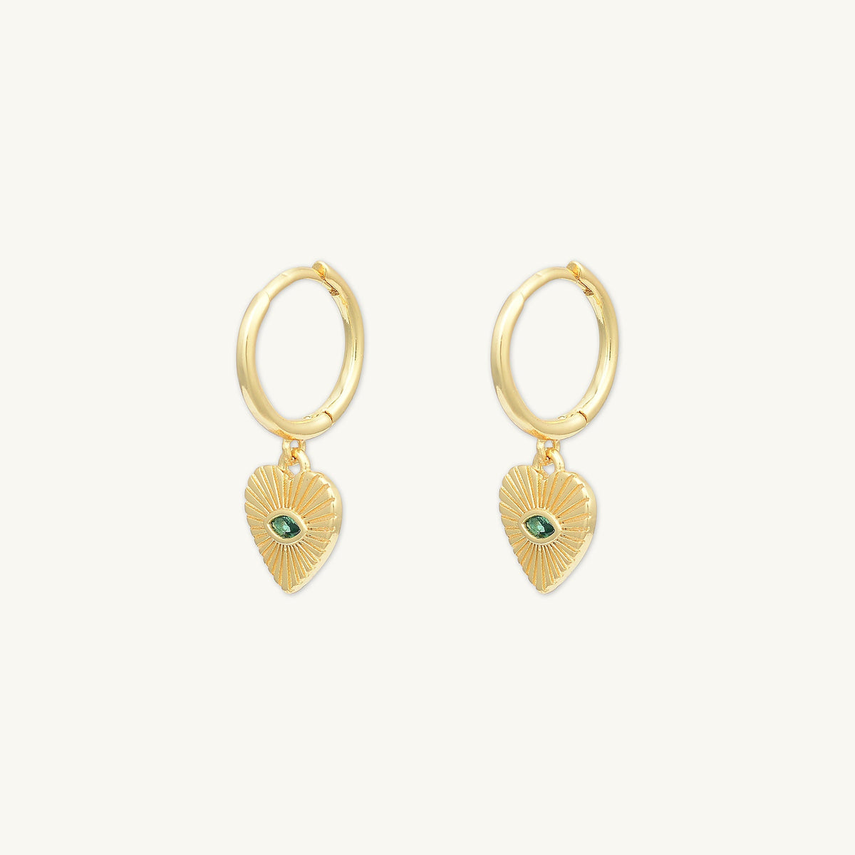 Emerald Evil Eye Heart Huggie Hoop Earrings