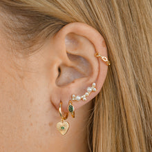 Emerald Evil Eye Heart Huggie Hoop Earrings