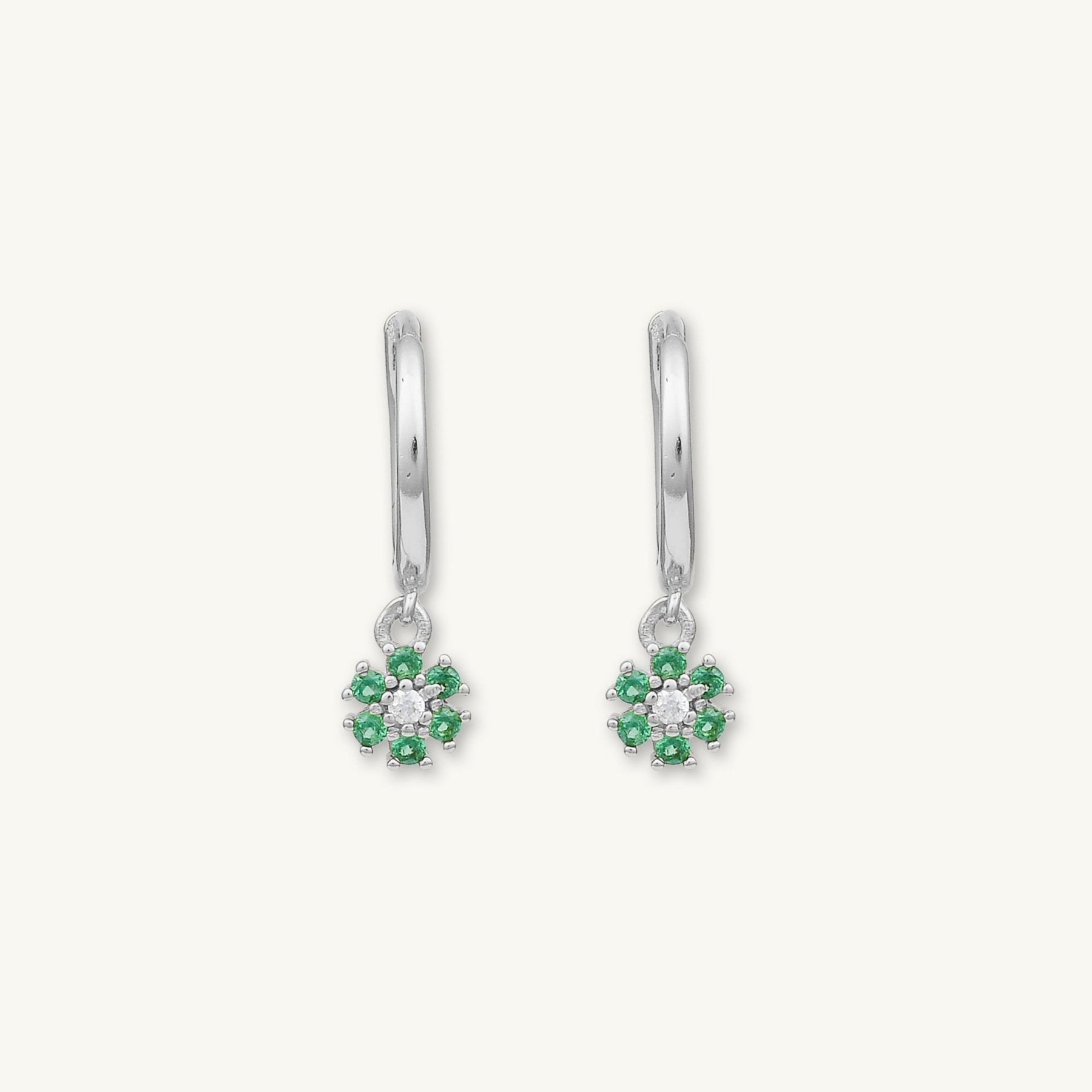 Emerald Green Flower Hoop Earrings