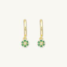 Emerald Green Flower Hoop Earrings