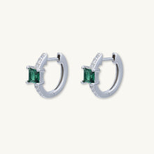 Emerald Green Square Sapphire Huggie Earrings