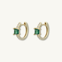 Emerald Green Square Sapphire Huggie Earrings