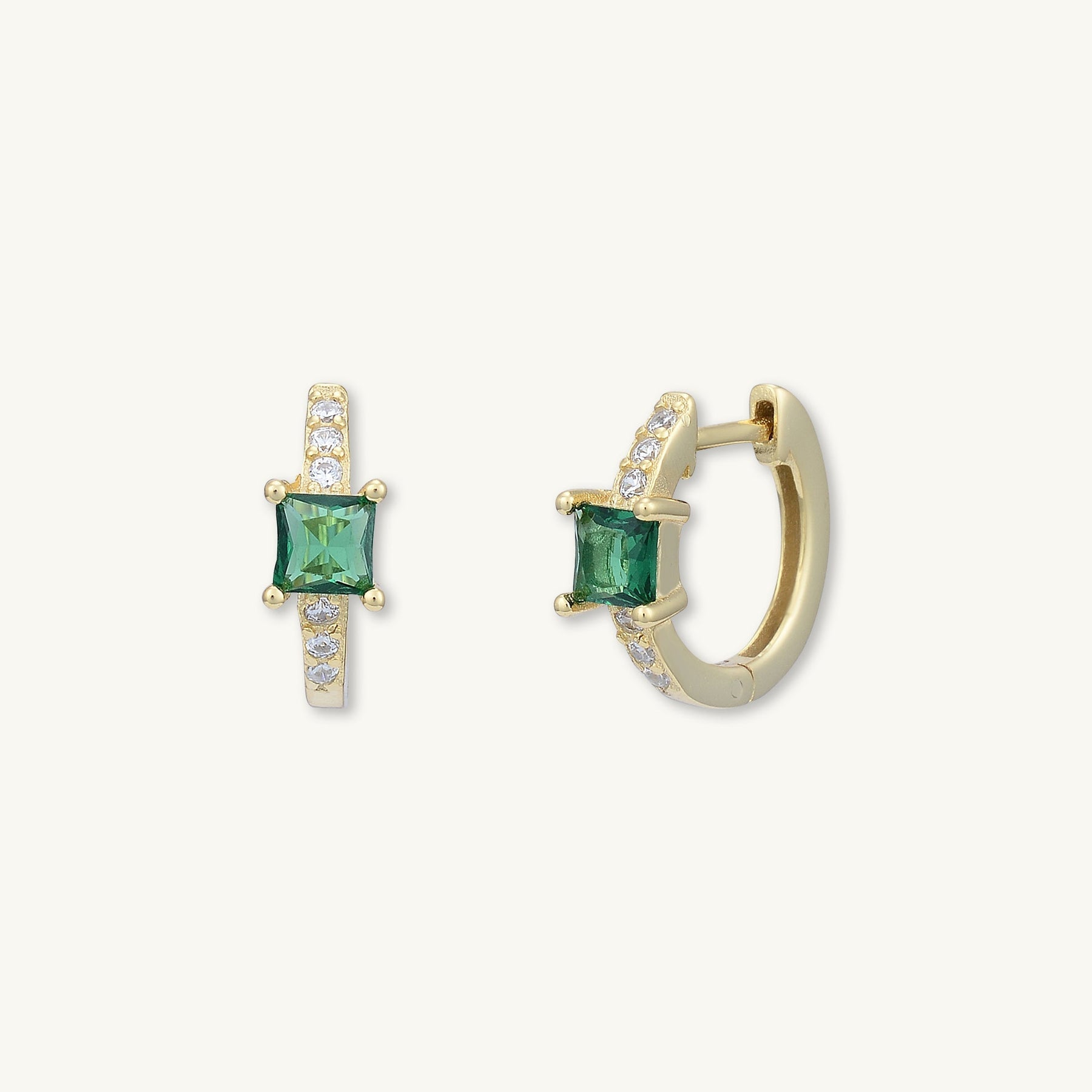 Emerald Green Square Sapphire Huggie Earrings