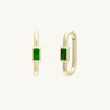 Emerald Long Baguette Huggie Hoops Earrings