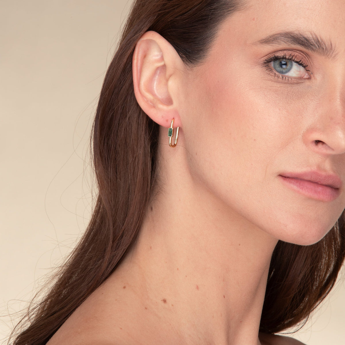 Emerald Long Baguette Huggie Hoops Earrings