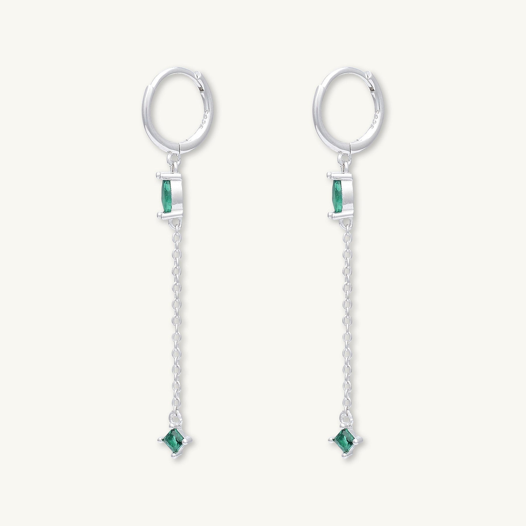 Emerald Marquise Sapphire Drop Huggie Earrings