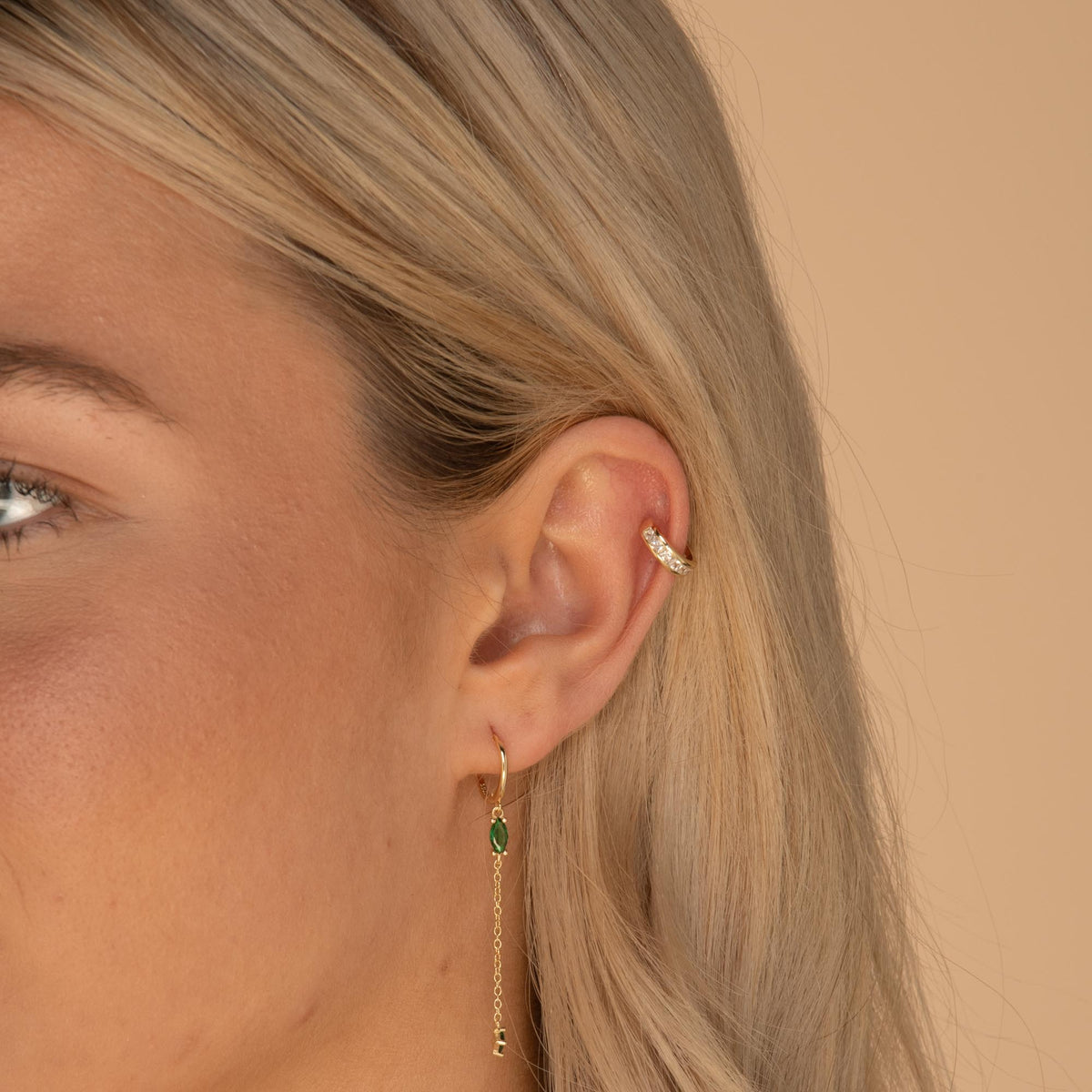 Emerald Marquise Sapphire Drop Huggie Earrings