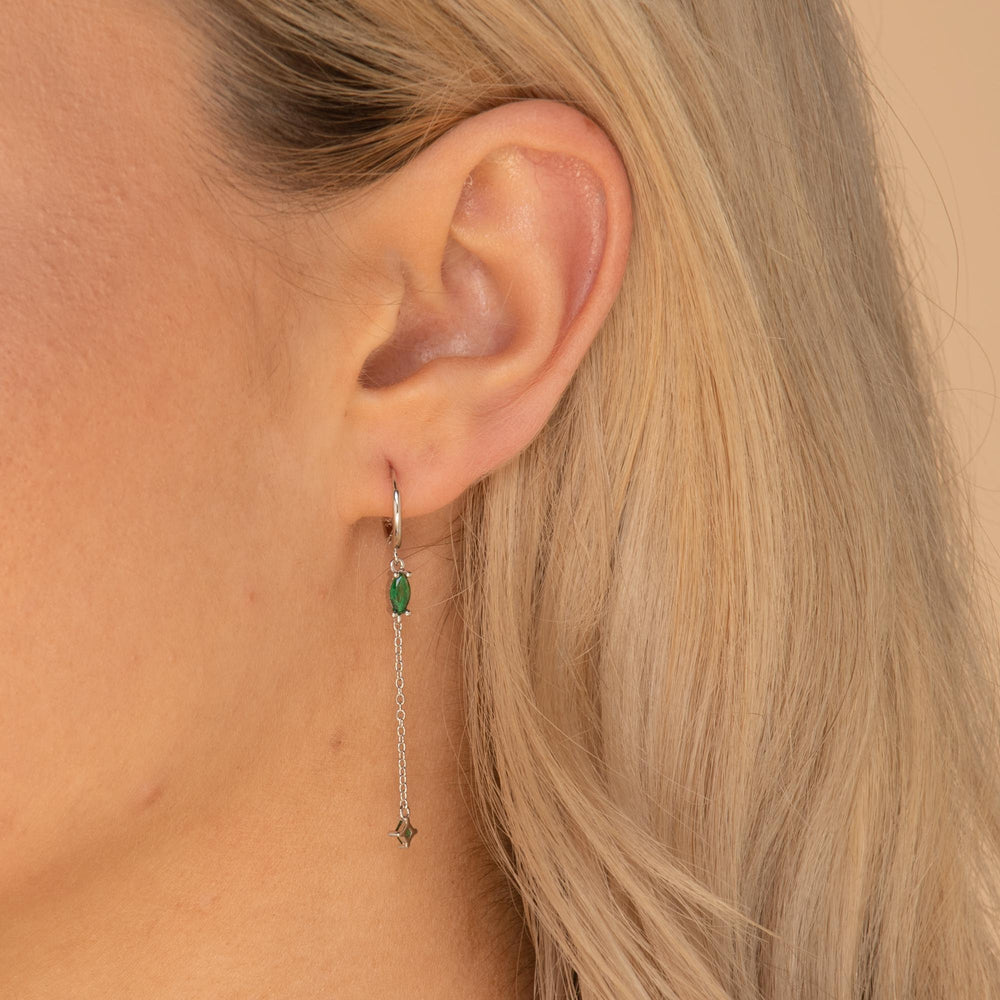 Emerald Marquise Sapphire Drop Huggie Earrings