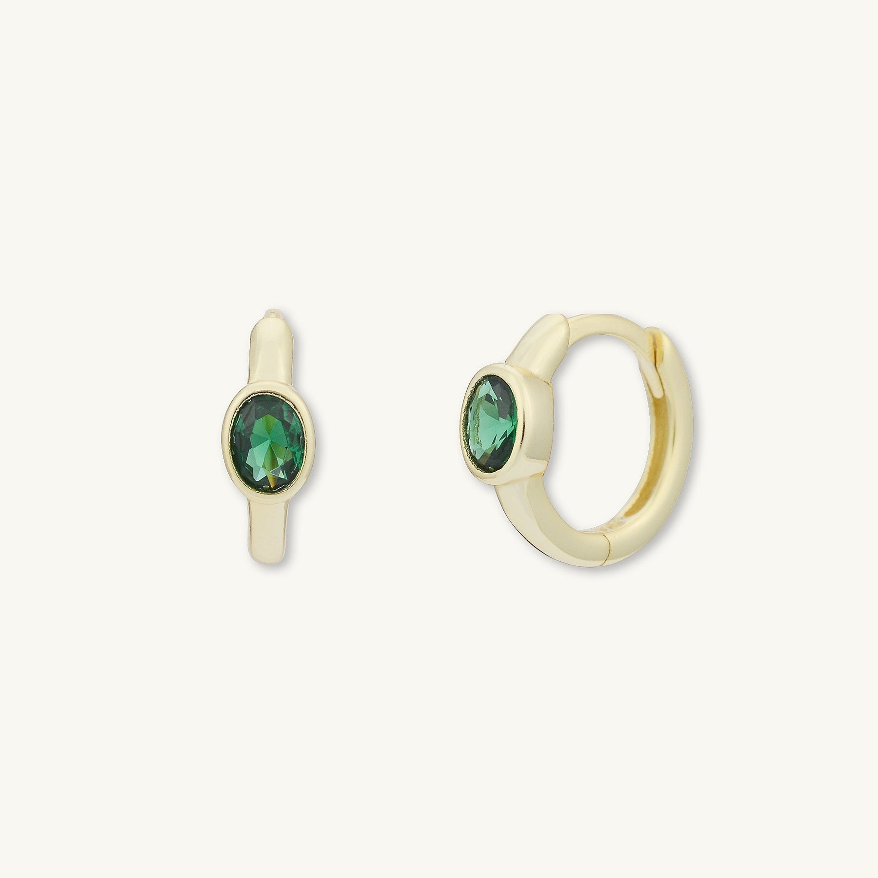 Emerald Oval Sapphire Huggie Earrings