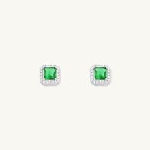 Emerald Square Pave Halo Stud Earrings