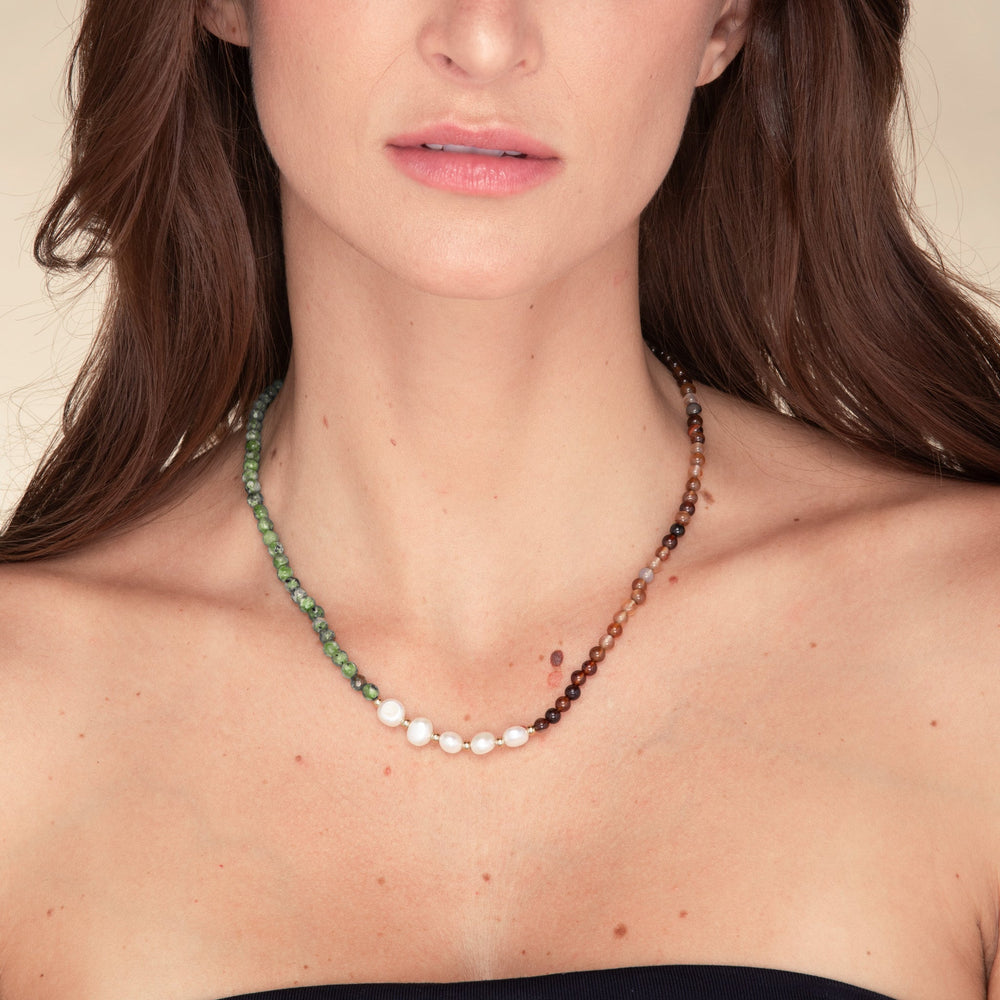 Emerald Stone Pearl Necklace