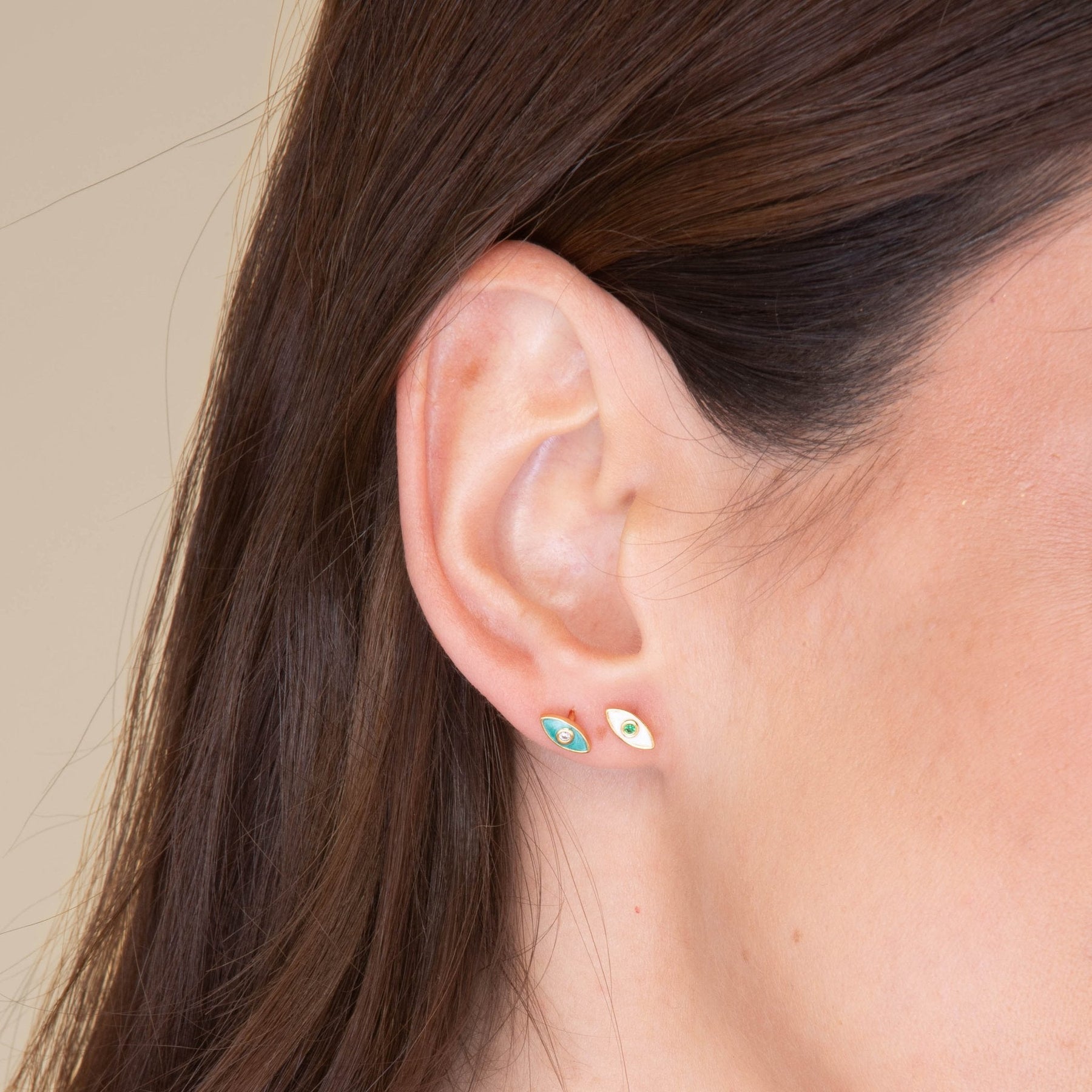 Evil Eye Emerald Zirconia Stud Earrings