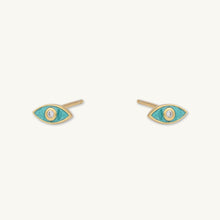 Evil Eye Teal Zirconia Stud Earrings