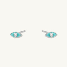 Evil Eye Teal Zirconia Stud Earrings