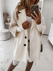 Vivienne Women's Apricot Coat – Elegant and Casual Fit with Classic Lapel Collar & Black Buttons
