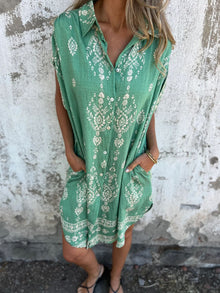 Grace Summer Dress Woman – Cotton and Linen Dress with Short Sleeves, Pockets & Flared Cut