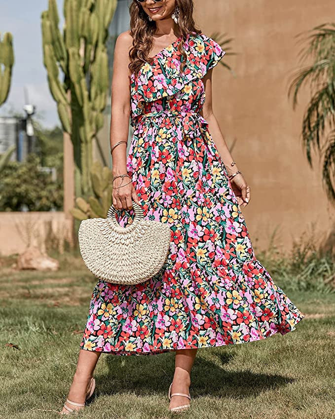 Ella Bohemian Dress Woman – Sleeveless Summer Dress with Asymmetric Strap & High Waist