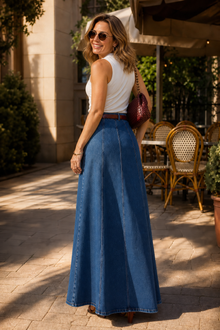 Wearbella – High-Waist A-Line Denim Maxi Skirt