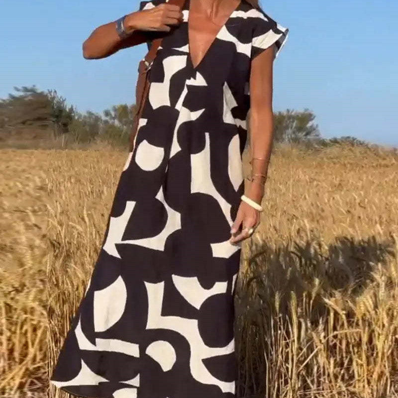 Donna Robe Femme – V-Neck Dress with Loose Waist & Colorful Casual Style of Japanese-Korean Inspiration