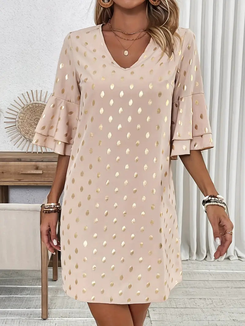 Kaylie Women's Winter Dress – Comfortable Flared Dress with Long Sleeves and V-Neckline