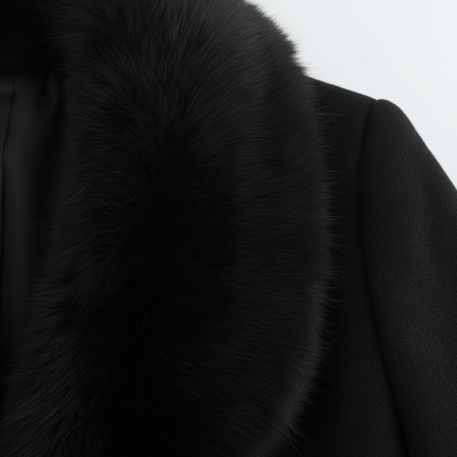 Long Wool Coat with Fur Collar