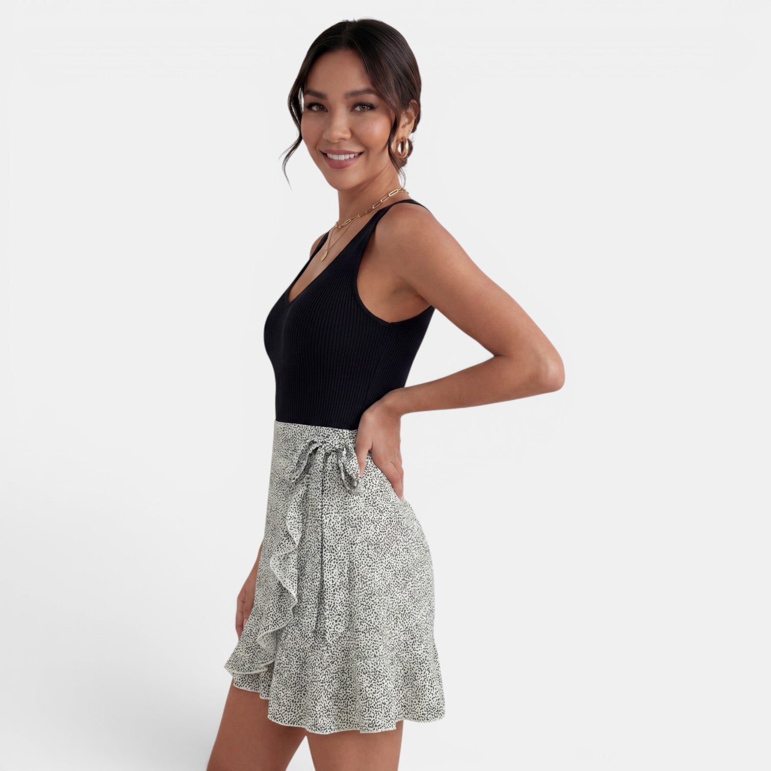 Women's High-Waisted Mini Skirt with Slit