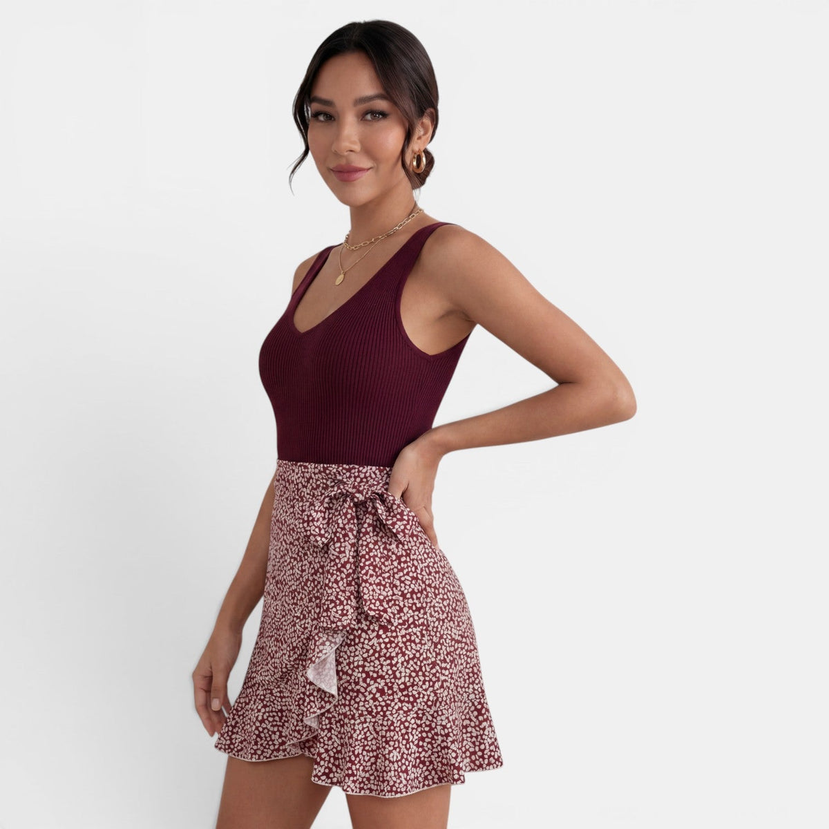Women's High-Waisted Mini Skirt with Slit