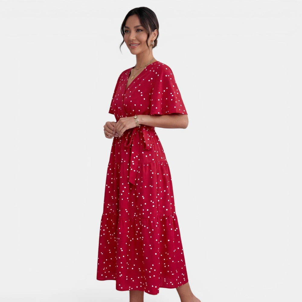 Women's V-Neck Polka Dot Midi Dress
