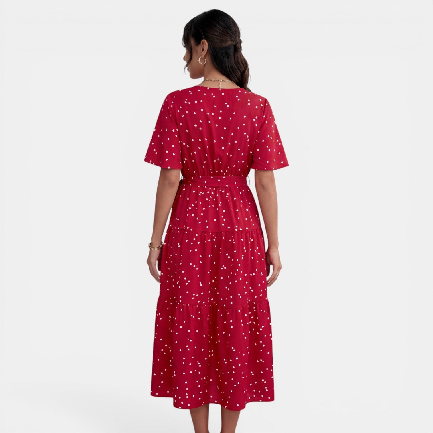 Women's V-Neck Polka Dot Midi Dress