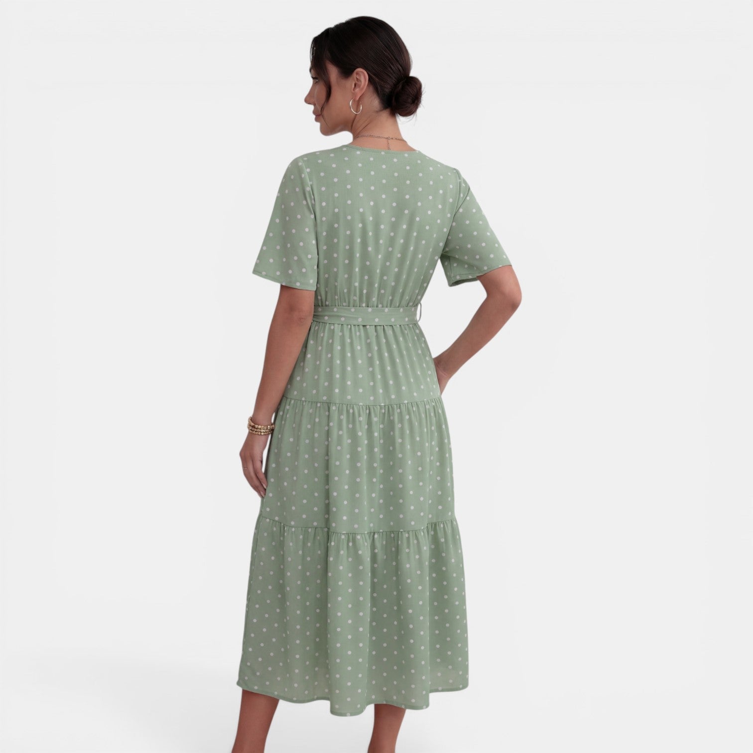 Women's V-Neck Polka Dot Midi Dress