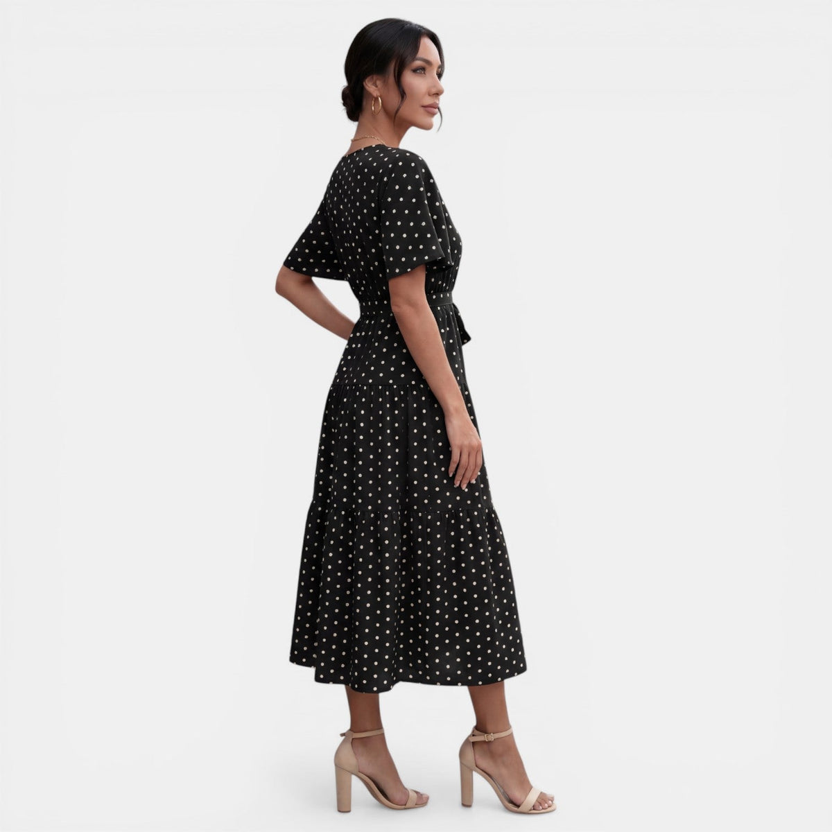 Women's V-Neck Polka Dot Midi Dress