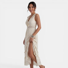 Women's Boho Lace V-Neck Maxi Dress
