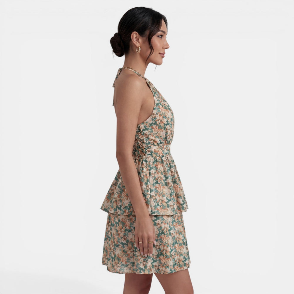 Boho Floral Halter Mini Dress
