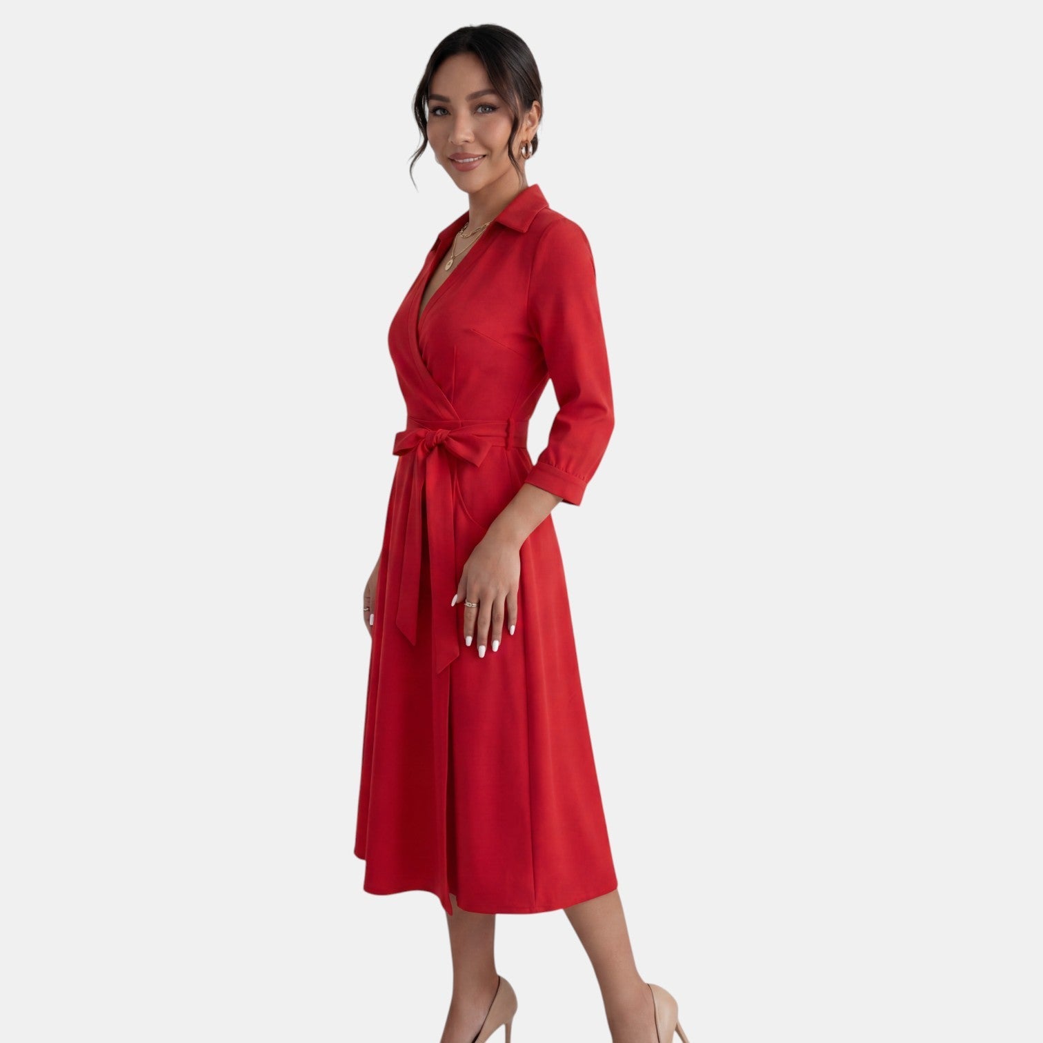 Women's Deep V-Neck Midi Dress