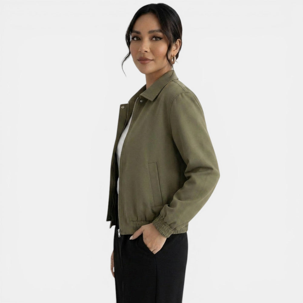 Women's Elegant Green Zipper Jacket
