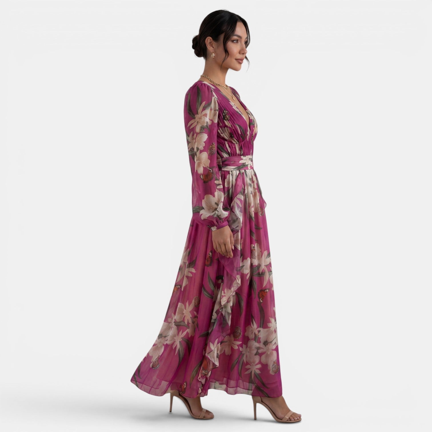 Women's Floral V-Neck Maxi Dress