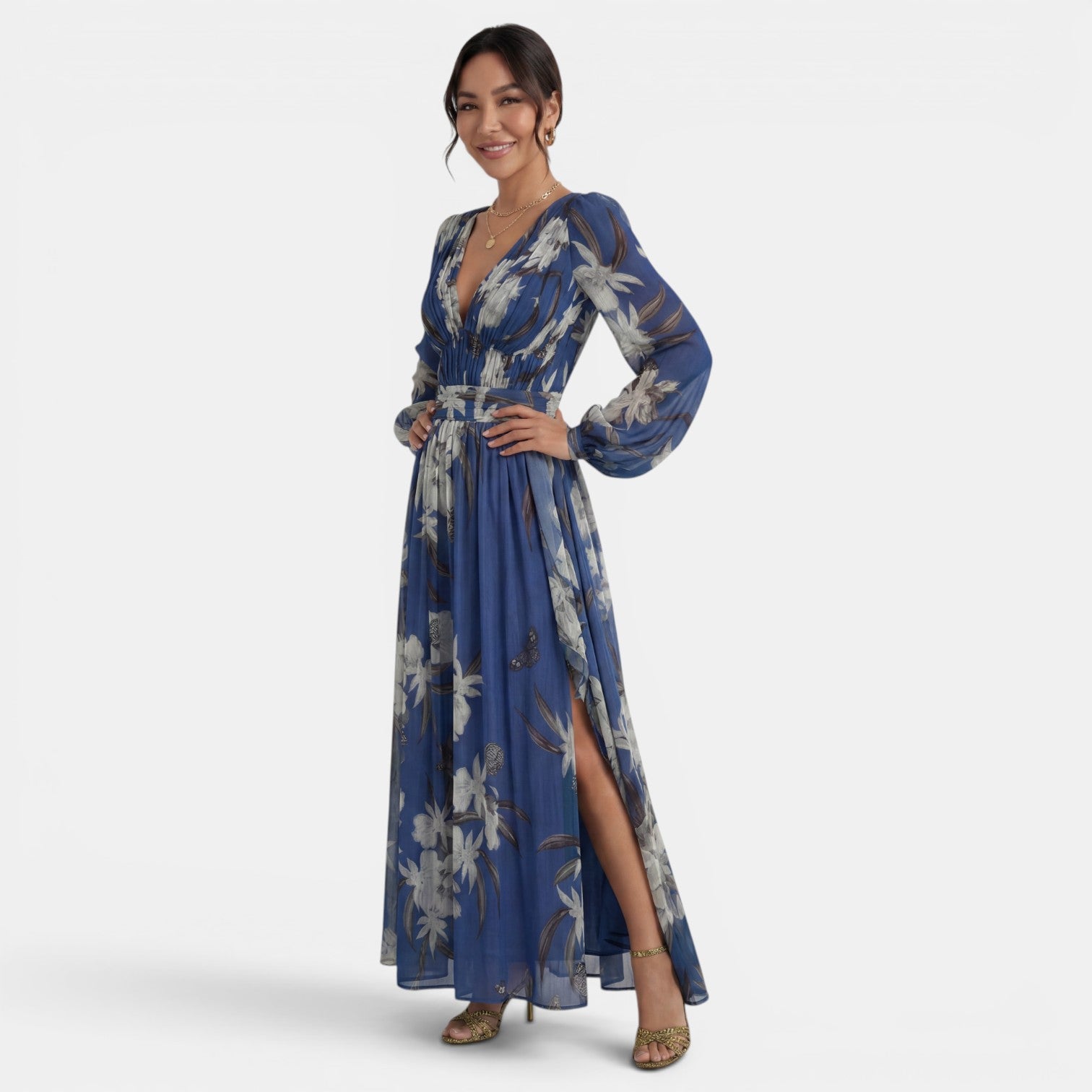 Women's Floral V-Neck Maxi Dress