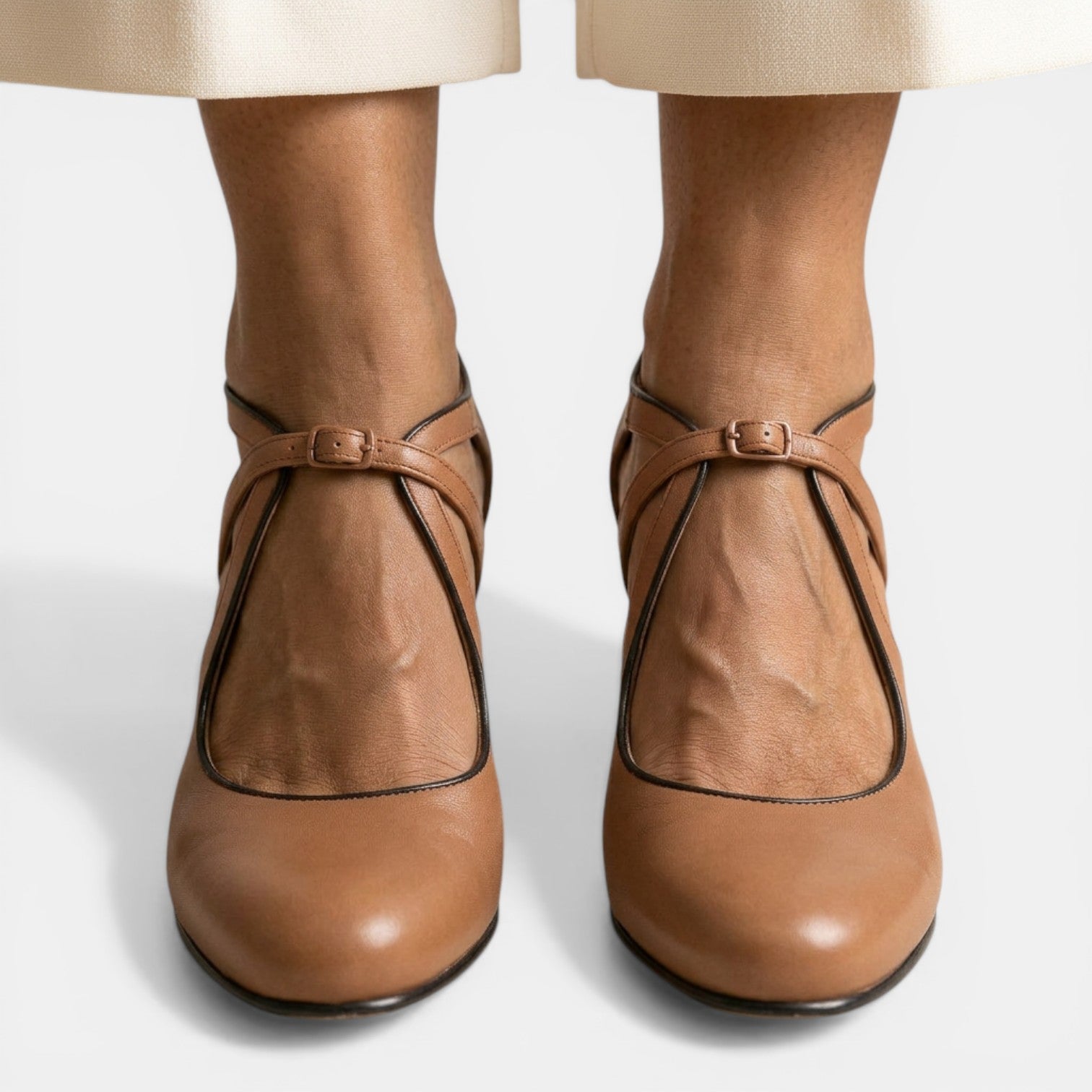 Women's Leather T-Strap Heel Sandals