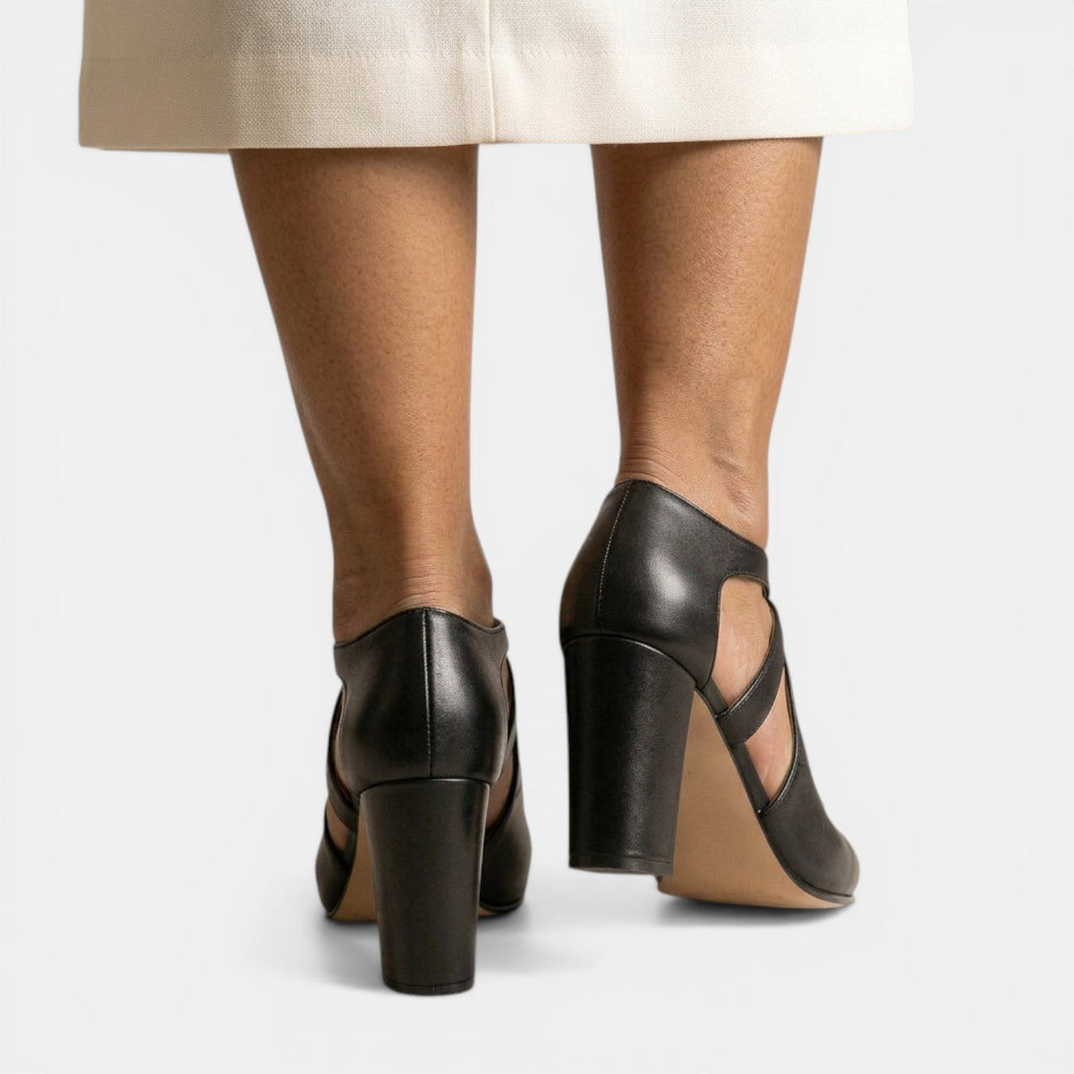 Women's Leather T-Strap Heel Sandals