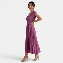 Women's Pleated V-Neck Midi Dress