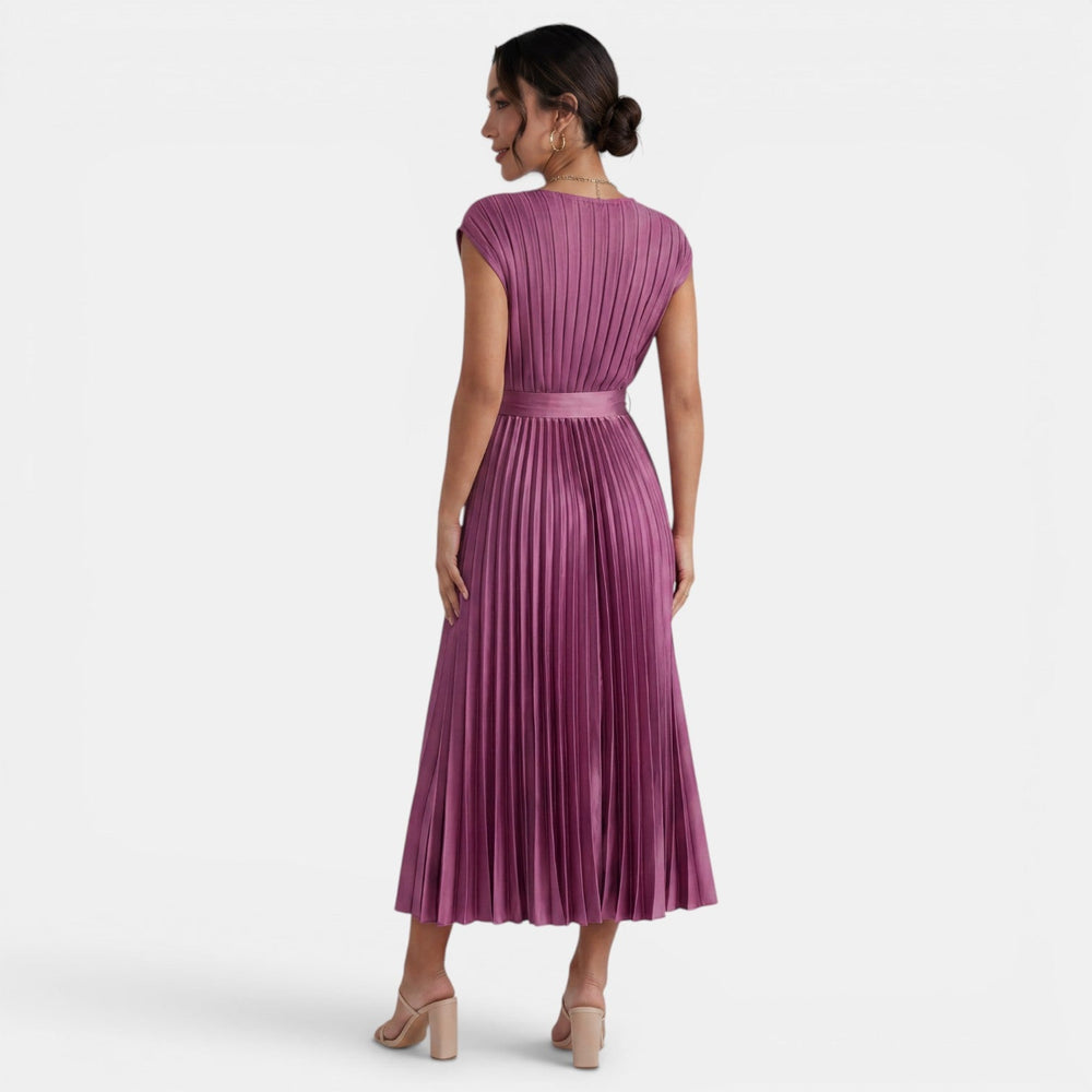 Women's Pleated V-Neck Midi Dress