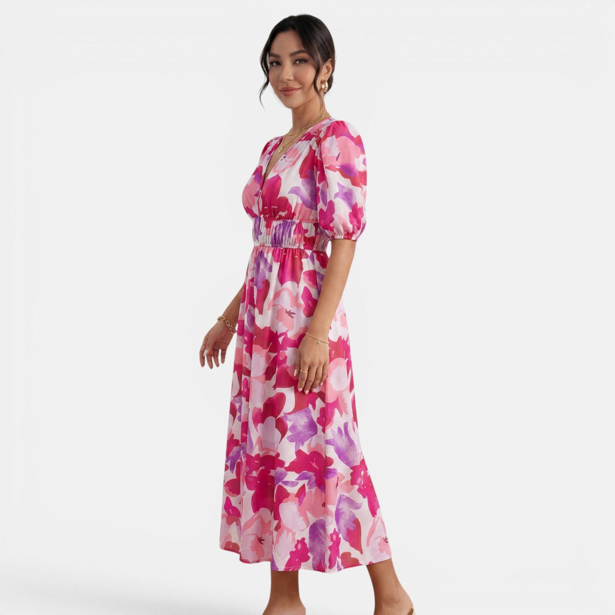 Women's V-Neck Floral Midi Dress