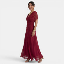 Women's V-Neck Printed Chiffon Maxi Dress