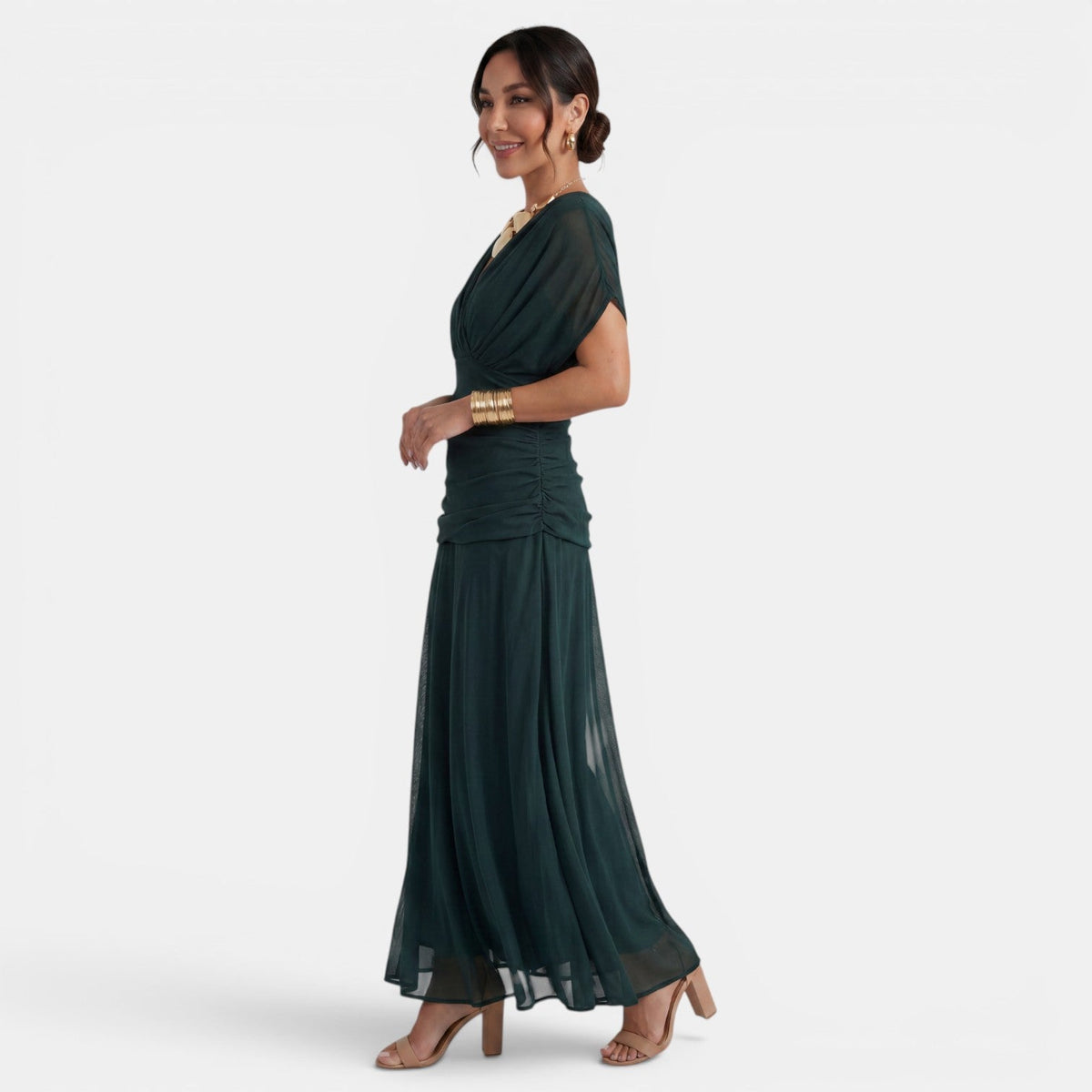 Women's V-Neck Printed Chiffon Maxi Dress