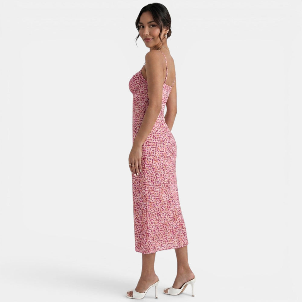 Pink Floral Midi Dress