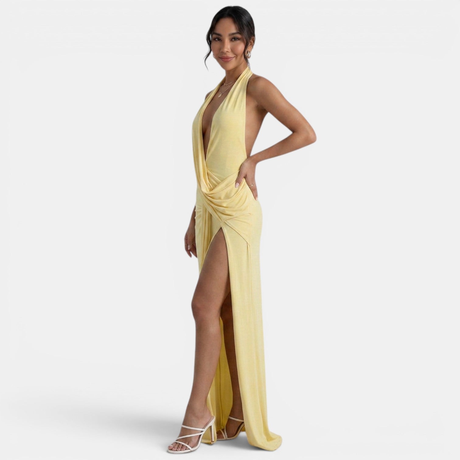 Women's Yellow Halter Guest Dress