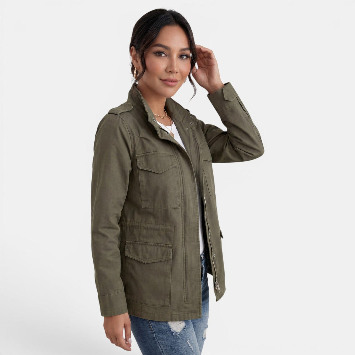 Women's Casual Mid-Season Jacket with Zipper